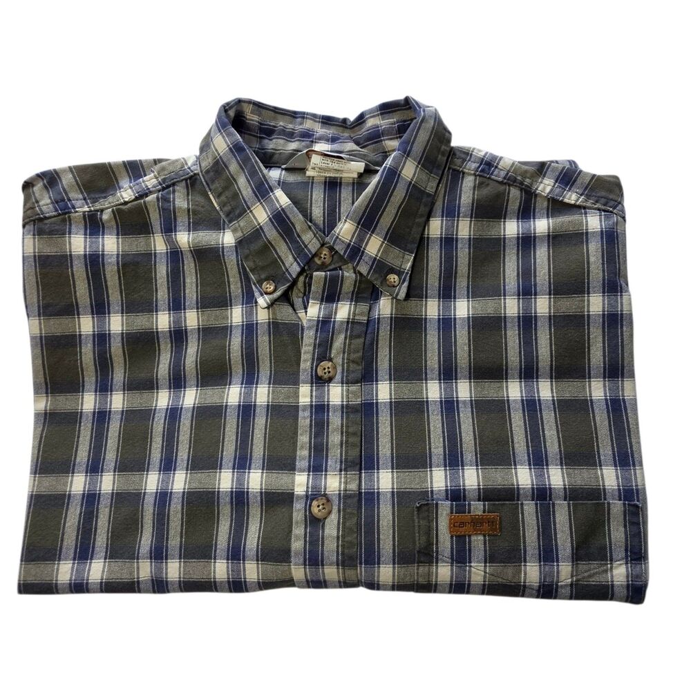 Carhartt Vintage  Button Down Men XL Tall Rugged Outdoor Cotton Shirt Made n USA
